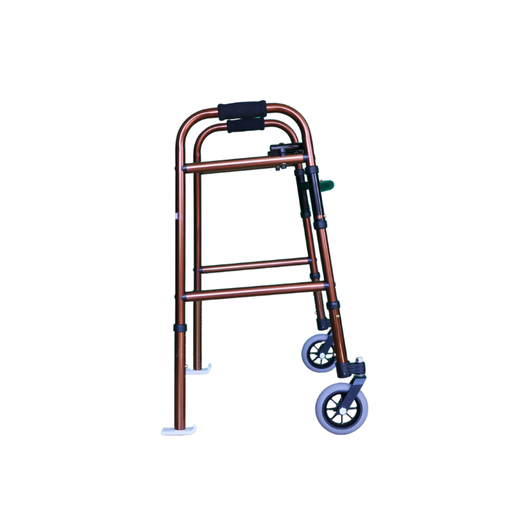 Walking frame rental with large swivel wheels and skis